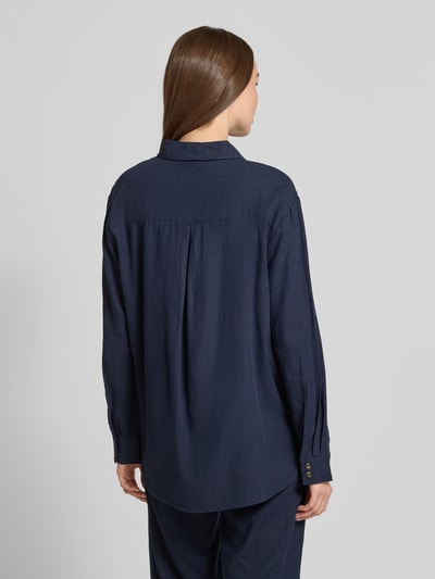 FREE/QUENT Relaxed fit linnen blouse met borstzak, model 'Lava' Marineblauw - 5