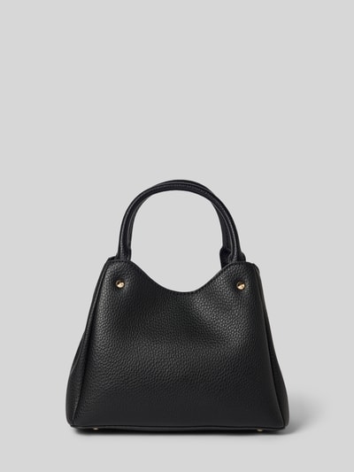 Produktfoto, schwarze Handtasche in Leder-Optik Modell 'LORELLA' von GUESS mit goldfarbenem Logo-Detail und abgerundeten Formen.