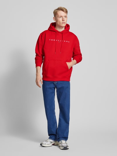 Tommy Jeans Regular fit hoodie met labelstitching Rood - 1