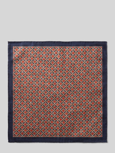 Produktfoto, Einstecktuch aus reiner Seide von Verugia, quadratisches Design, rote und blaue Muster, Maße 30x30 cm, elegante Seidentextur