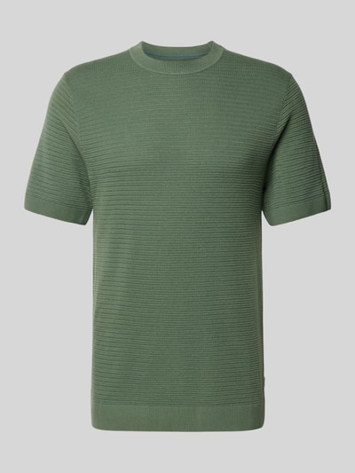 Produktfoto, grünes Strickshirt mit Rundhalsausschnitt Modell 'RILEY' von Jack & Jones Premium, Strukturmuster, Slim Fit, reine Baumwolle.