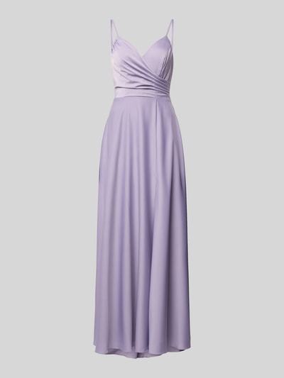 Produktfoto, Abendkleid aus Satin mit Raffungen von Laona, lila, taillierter krój slim fit, nahtreißverschluss, spaghettiträger, długość pleców w rozmiarze 36: 145 cm, szerokość w rozmiarze 36: 34 cm, gładka tekstura, połyskujący materiał