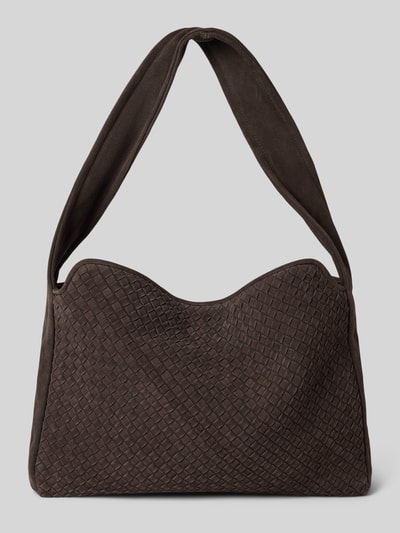 Produktfoto, Handtasche mit Webmuster und Schulterriemen von COMMA w kolorze ciemnobrązowym, Główna przegroda z zapięciem na magnes, przegródka wewnętrzna z zamkiem błyskawicznym, Szerokość w rozmiarze 1: 48 cm, Długość w rozmiarze 1: 30 cm, Głębokość w rozmiarze 1: 10 cm, długość paska na ramię w rozmiarze 1: 78 cm