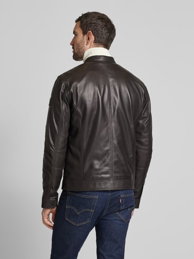 Strellson Slim Fit leren jack met ritszakken, model 'JACE' Donkerbruin - 5