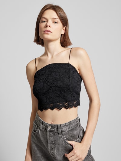 Only Korte top met etskanteffect, model 'LINNEA' Zwart - 3