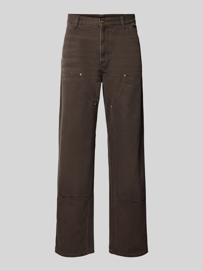 Carhartt Work In Progress Straight Leg Jeans mit Ziernähten Modell 'DOUBLE KNEE' Dunkelbraun 2