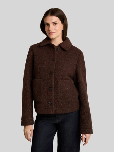 Tom Tailor Regular Fit Webpelzjacke mit einreihiger Knopfleiste Dunkelbraun 3