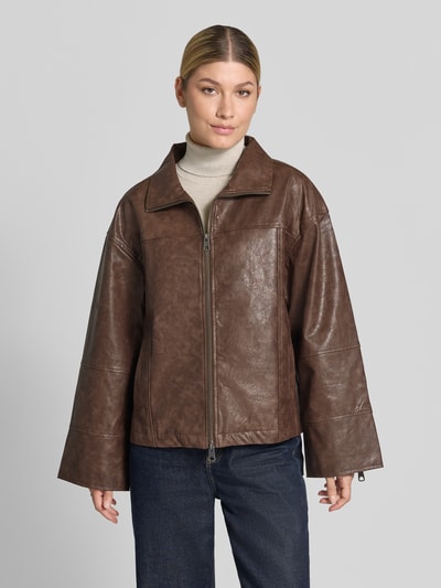 ICHI Kunstlederjacke mit Zweiwege-Reißverschluss Modell 'FLARINA' Dunkelbraun 4