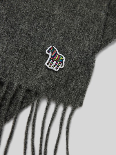 PAUL SMITH Wollschal mit Motiv-Patch Mittelgrau 2