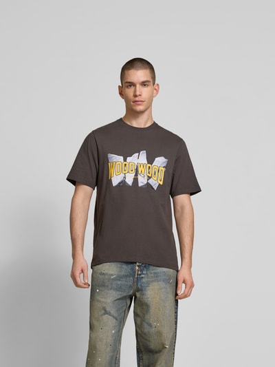 Wood Wood Regular fit T-shirt met labelprint Antraciet - 4
