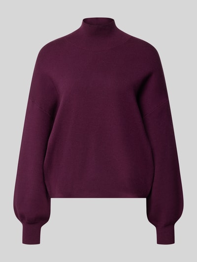 Produktfoto, Oversized Fit Strickpullover aus Viskose-Mix Modell 'Mercy East' von MSCH Copenhagen, Damen, dunkellila, Stehkragen, elastische Abschlüsse, Rückenlänge 53 cm, Ärmellänge 51 cm, glatte Textur