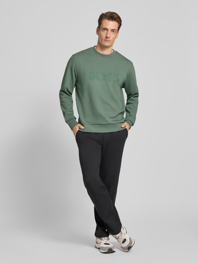 BOSS Green Regular fit sweatshirt van katoenmix, model 'SALBO' Lindegroen - 1