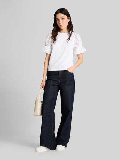 Tom Tailor Denim Loose Fit T-Shirt aus reiner Baumwolle mit Lochstickerei Weiss 1