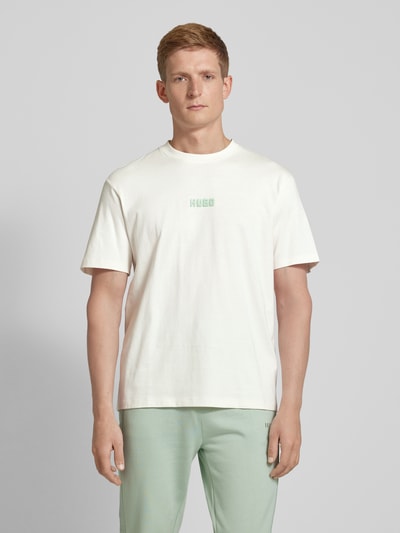 HUGO T-shirt met labelprint, model 'Diqitee' Offwhite - 4