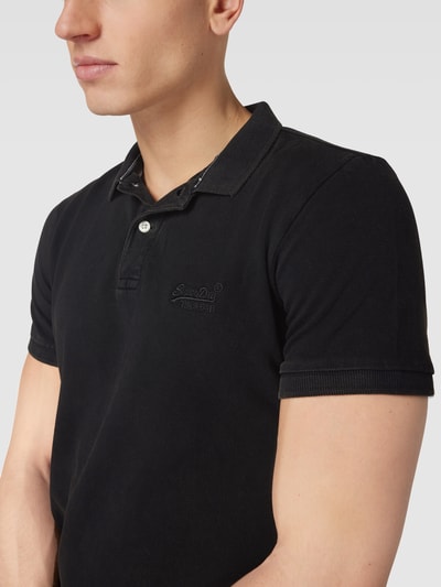 Superdry Poloshirt met logostitching, model 'VINT DESTROY' Zwart - 3