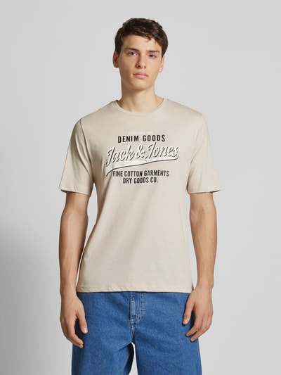 Jack & Jones T-shirt met labelprint in een set van 3 stuks, model 'ETHAN' Olijfgroen - 4