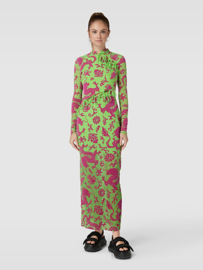 Review Mesh maxi-jurk met lange mouwen en cut-out, model 'CHINATOWN' Groen - 4