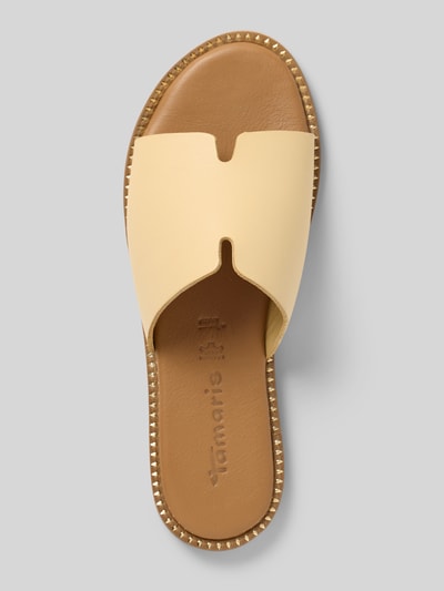 Produktfoto, Pantoletten aus echtem Leder von Tamaris in metallic look, comfortmodel/open, afgeronde punt, blokhak, met siersteentjes, gestructureerde zool, bovenwerk van echt leer, kleuren beige en bruin