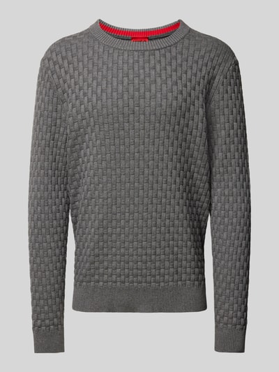 HUGO Strickpullover mit Strukturmuster Modell 'Stubon' Mittelgrau 2