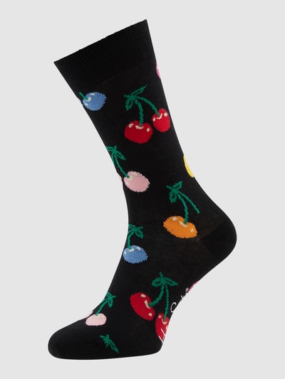 Happy Socks Sokken met all-over motief, model 'CHERRY' Zwart - 1