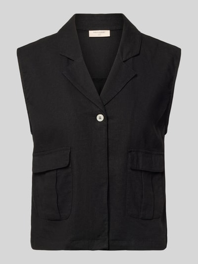 Produktfoto, schwarze Weste aus Leinen-Mix mit Pattentaschen und Knopfleiste, Modell 'Lava' von FREE/QUENT, Regular Fit, Reverskragen, glatte Textur