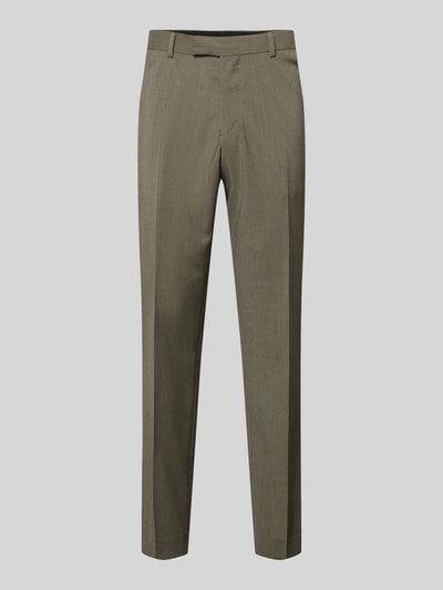 Produktfoto, Straight Fit Stoffhose aus Reiner Wolle Modell 'Tentua' von Tiger Of Sweden in Olivgrün, Gesäßtaschen, Haken- und Reißverschluss, Bundweite 45 cm, Innenbeinlänge 80 cm, glatte Oberfläche
