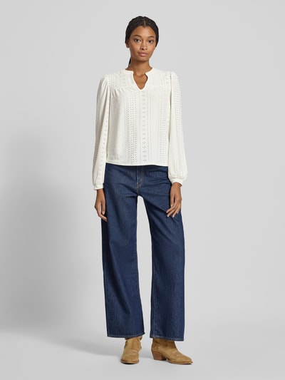 Only Relaxed fit blouseshirt met ajourpatroon, model 'SANDRA' Wit - 1