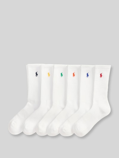 Produktfoto, Socken aus Baumwoll-Mix im 6er-Pack von Polo Ralph Lauren Underwear, weiß mit farbigen Logo-Details, glatte Struktur