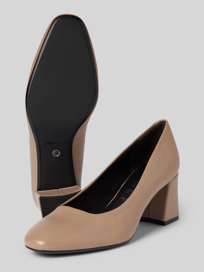 Tamaris Pumps van leer met blokhak Taupe - 4