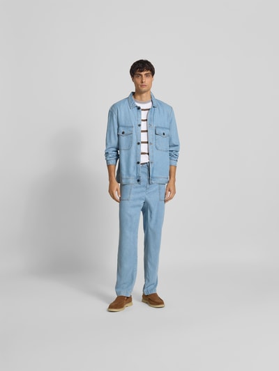 Officine Générale Regular Fit Hemdjacke aus reinem Lyocell Jeansblau 1