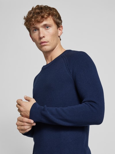 Knowledge Cotton Apparel Gebreide pullover met raglanmouwen Donkerblauw - 3