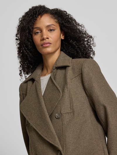 Gestuz Regular fit lange jas met wol, model 'Zinka' Middenbruin gemêleerd - 3