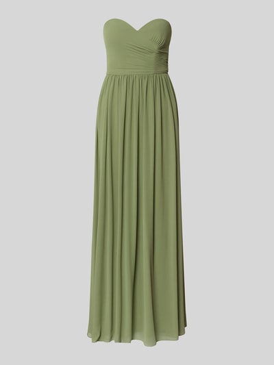 Produktfoto, Maxikleid im Off-Shoulder-Look von Mascara aus grünem Chiffon, taillierter Schnitt, strukturierte Oberfläche, Reißverschluss hinten
