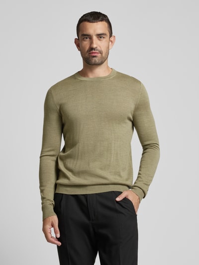 Christian Berg Men Gebreide pullover met ronde hals Olijfgroen gemêleerd - 4