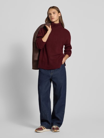 Pieces Golf o kroju regular fit z dodatkiem wełny model ‘MALOU’ Ciemnoczerwony melanż 1