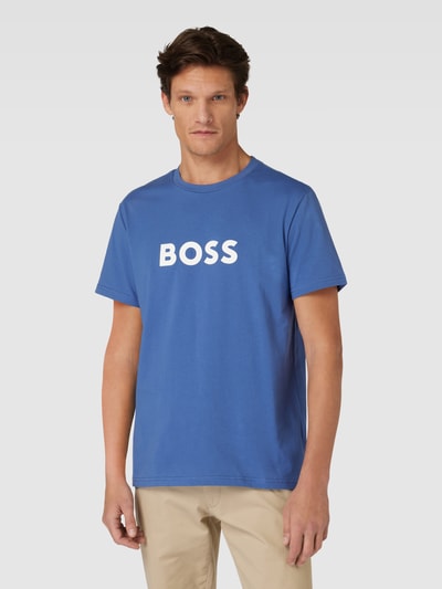 BOSS T-shirt met logoprint en ronde hals Rookblauw - 4