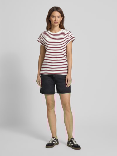 Jake*s Casual T-shirt met streepmotief Donkerrood - 1