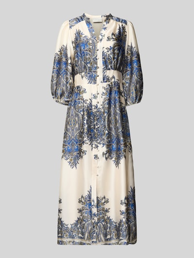 Neo Noir Maxikleid mit Puffärmeln Modell 'STELLAR PAISLEY BORDER' Blau 2