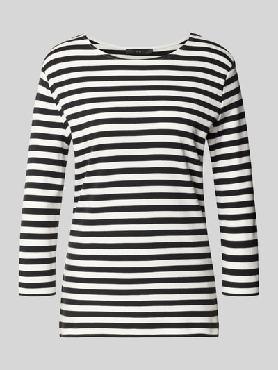 Produktfoto, Longsleeve im Allover-Look mit 3/4-Arm von Oui aus reiner Baumwolle, Regular Fit, schwarz-weiß gestreift, Rundhalsausschnitt