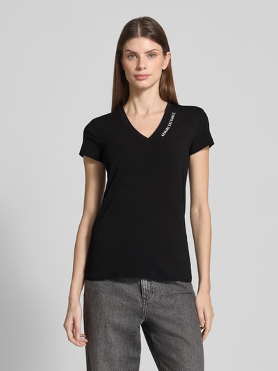 ARMANI EXCHANGE T-shirt z wyhaftowanym logo i dekoltem w serek Czarny 4