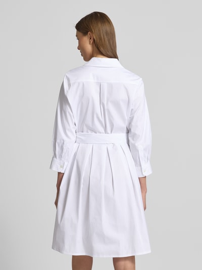 0039 Italy Knielanges Hemdblusenkleid mit Bindegürtel Modell 'JULE' Weiss 5