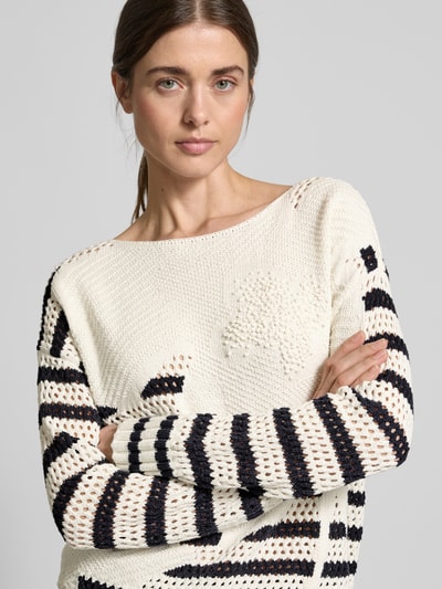 Oui Strickpullover mit Lochmuster Dunkelblau 3