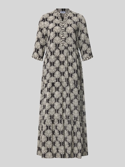 Produktfoto, Relaxed Fit Midikleid aus reiner Viskose von MORE & MORE mit floralem Allover-Print, Serafino-Ausschnitt, Halbarm, sand-schwarz