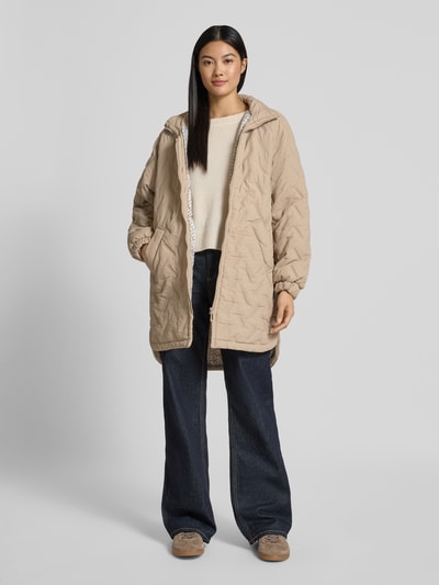 FREE/QUENT Regular fit lange jas met opstaande kraag, model 'Crown' Taupe - 1