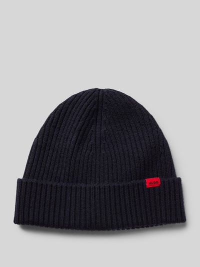 HUGO Beanie van scheerwol met labelpatch, model 'Xola' Donkerblauw - 1