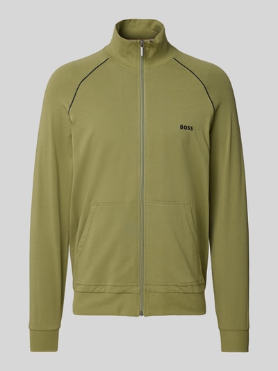 BOSS Sweatjack met labelstitching, model 'Mix&Match' Olijfgroen - 2