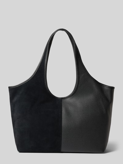 Produktfoto, Tote Bag mit Logo-Applikation Modell 'Henly' von MICHAEL Michael Kors in Schwarz, zweigeteilte Textur aus Glattleder und Velours, Maße 51x32x14 cm, Magnetverschluss, Innenfach mit Reißverschluss, Schulterriemen 55 cm.