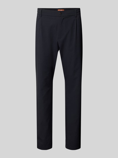 Produktfoto, Slim Fit Stoffhose mit Strukturmuster von CRUNA, elastyczna mieszanka materiałów, krój slim fit, fakturowany wzór, kieszenie z tyłu i wpuszczane, elastyczny pas, szerokość w rozmiarze 50: 44 cm, długość wewnętrzna nogawki 79 cm