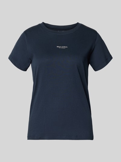 Produktfoto, Regular Fit Pyjama-Oberteil aus reiner Baumwolle von Marc O'Polo, effen donkerblauw met label print, ronde hals, korte mouw.