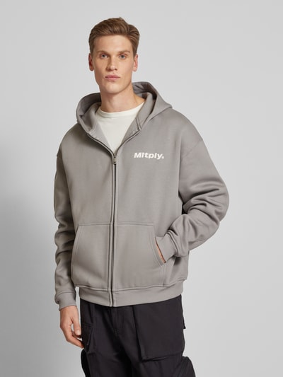 Multiply Apparel Oversized Sweatjacke mit Label-Print Mittelgrau 4